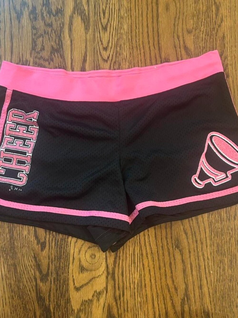 Vintage Y2K Justice Black Pink Glitter Cheer Mesh Athletic Shorts // Girls Size
